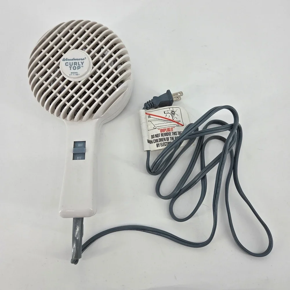 Windmere Curly Top Hair Dryer White Vintage Diffuser Model CT-1/467 1200W Retro